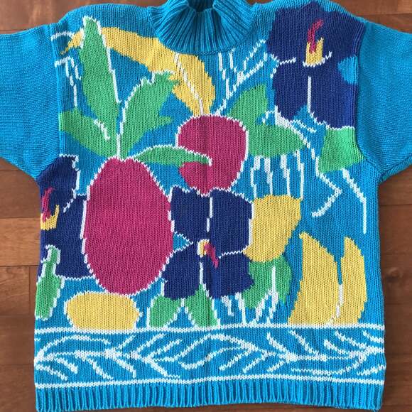 Lauren Hansen Vintage 80's Mom floral Sweater in blue, yellow, green size large - Picture 4 of 11